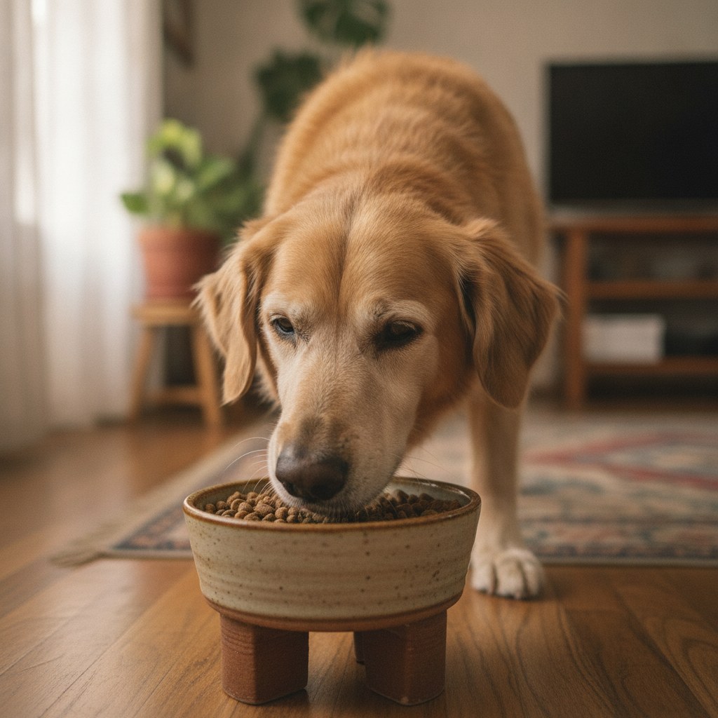 Perro senior comiendo